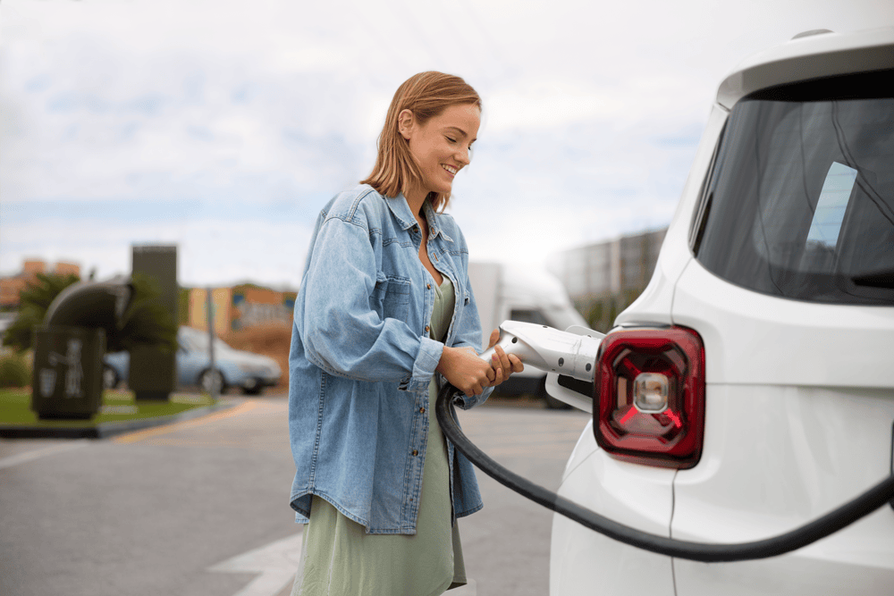 close up electric car charging