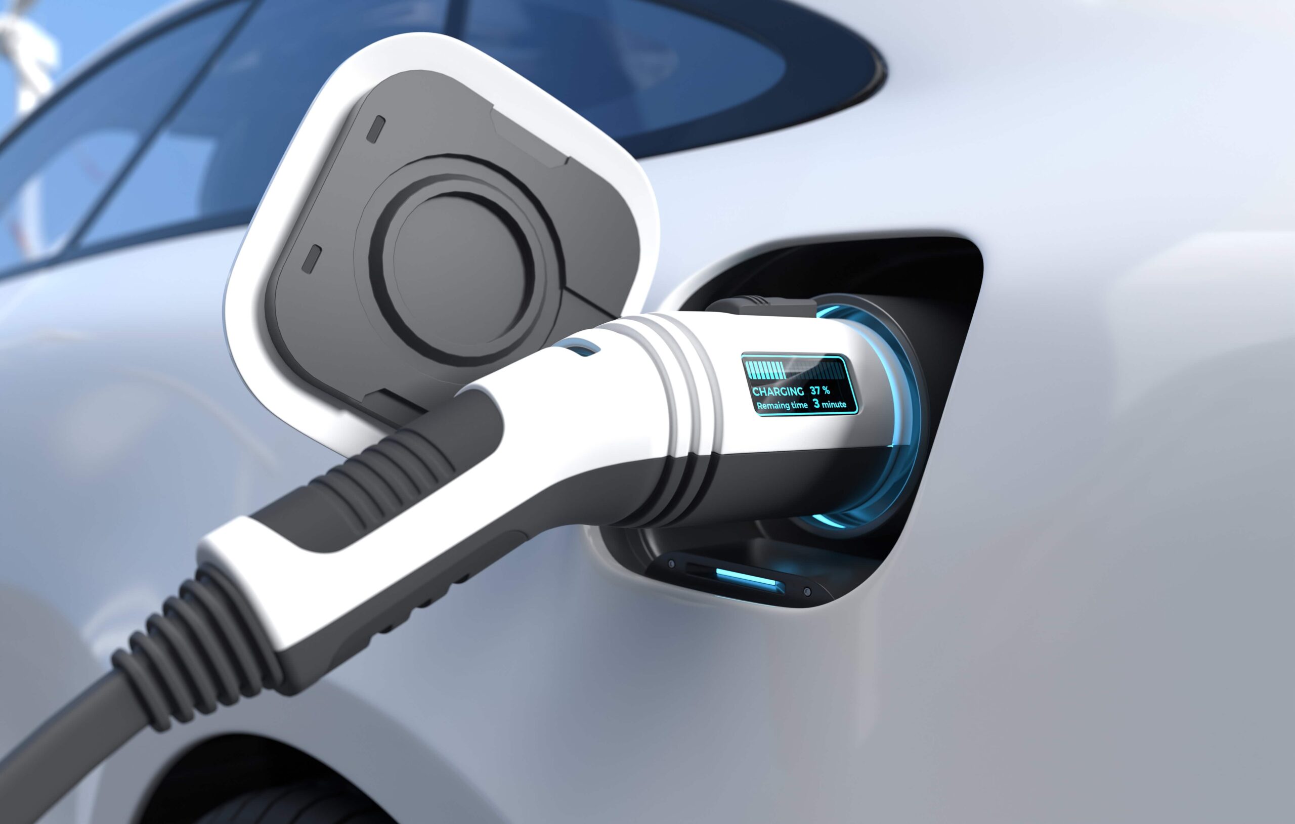 electric car is charging battery ev charging station